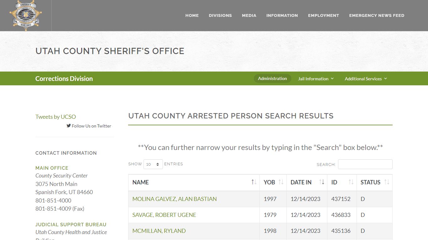 Utah County Sheriff's Office Inmate Search